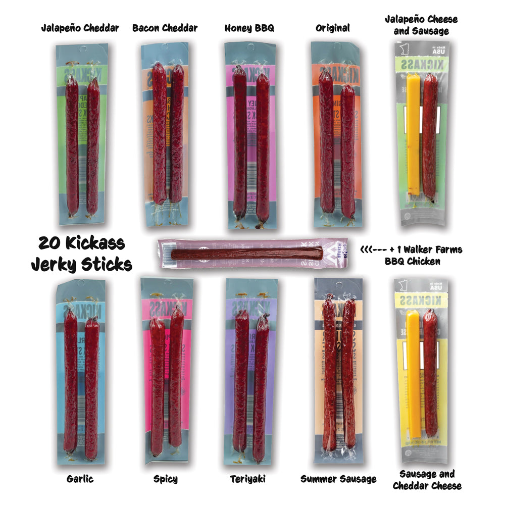 The LakeHouse Kickass Beef Jerky Stick Sampler - 21 Jerky Meat and Che ...